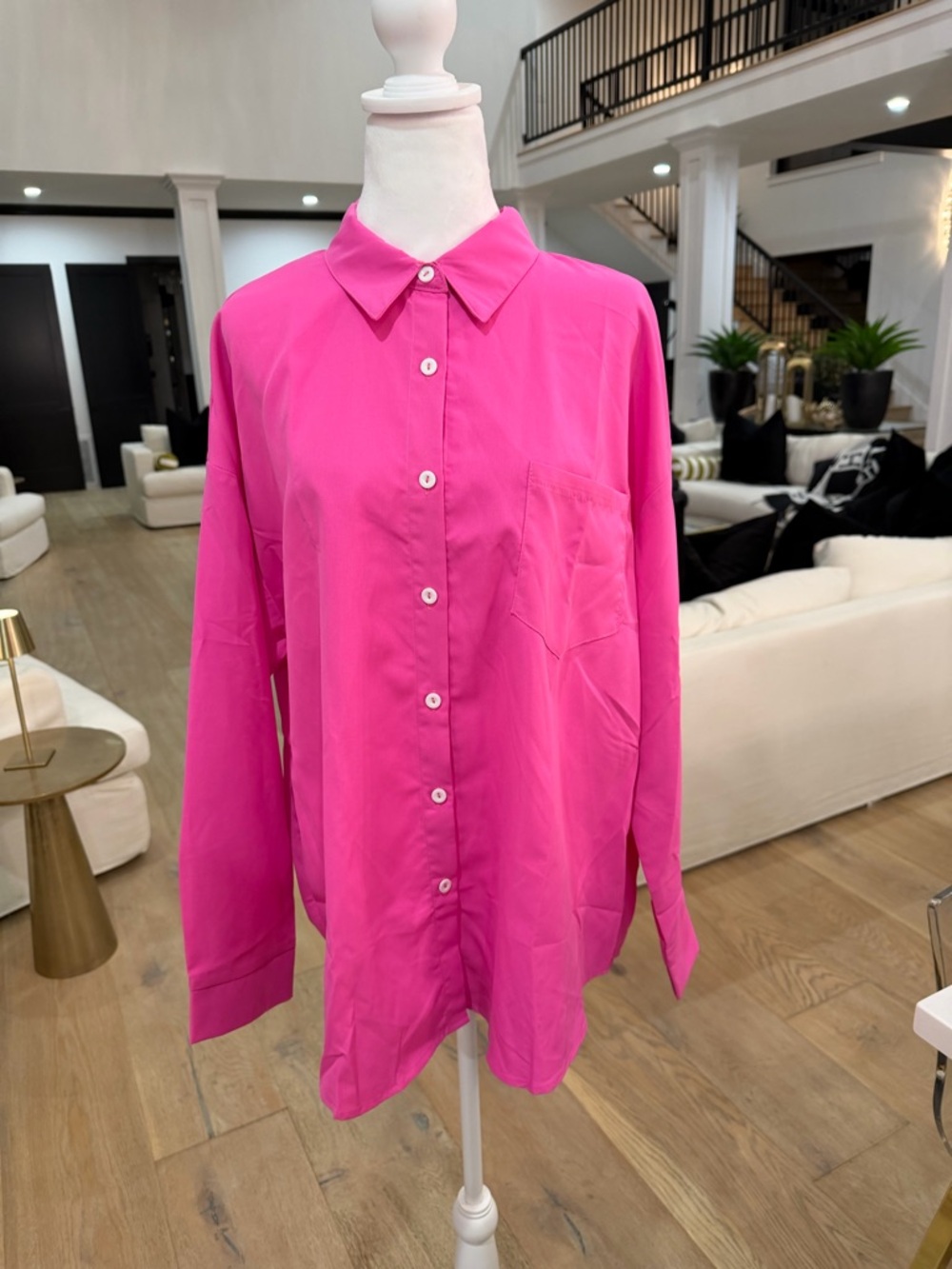 SHEIN Hot Pink Collared Button-Up Top